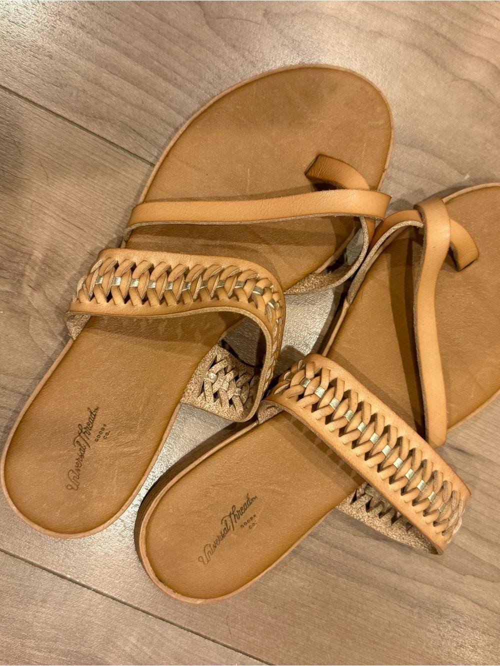 Universal Thread Tan Woven-Detail Slide Sandals
